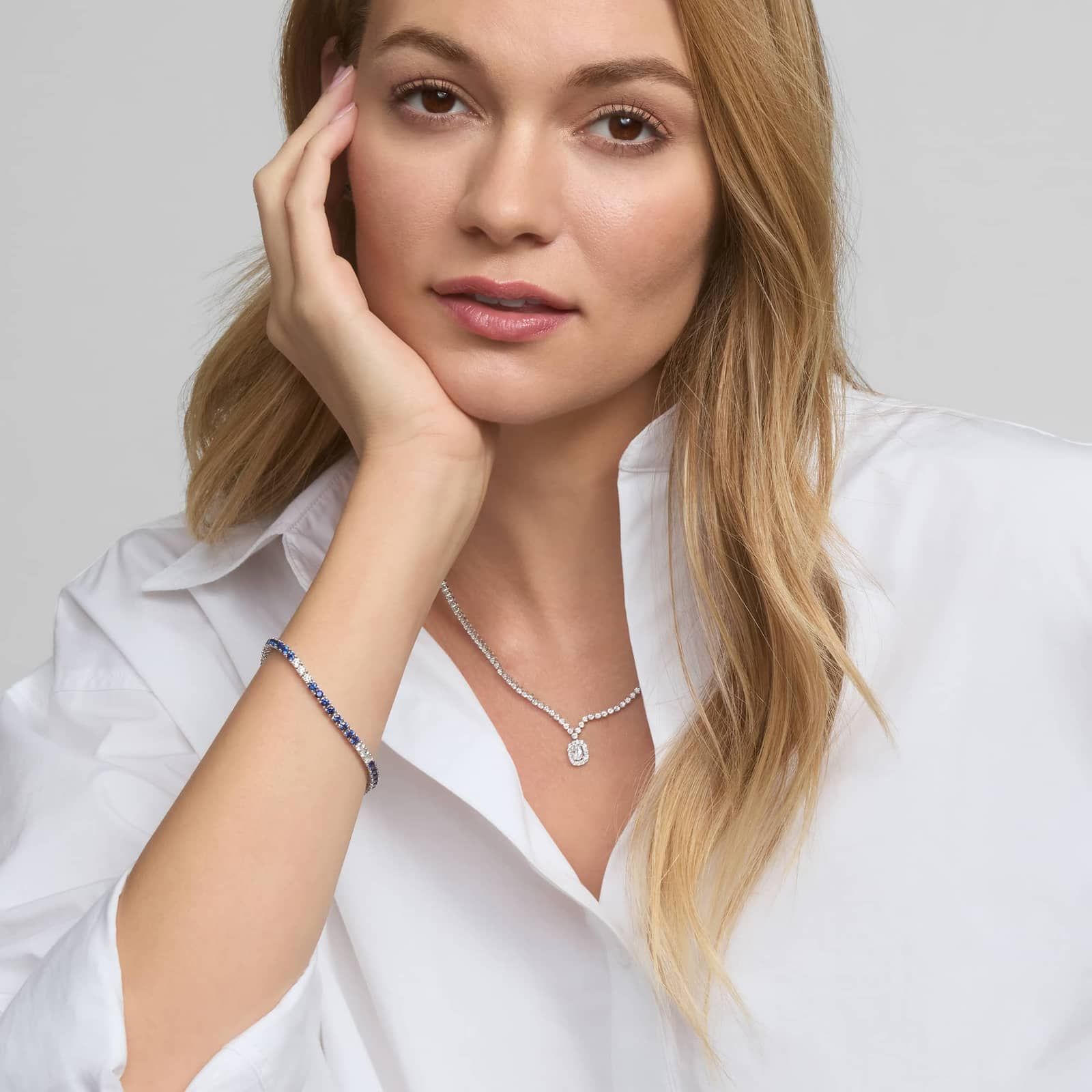 Diamond and Blue Sapphire Bracelet in 14K White Gold