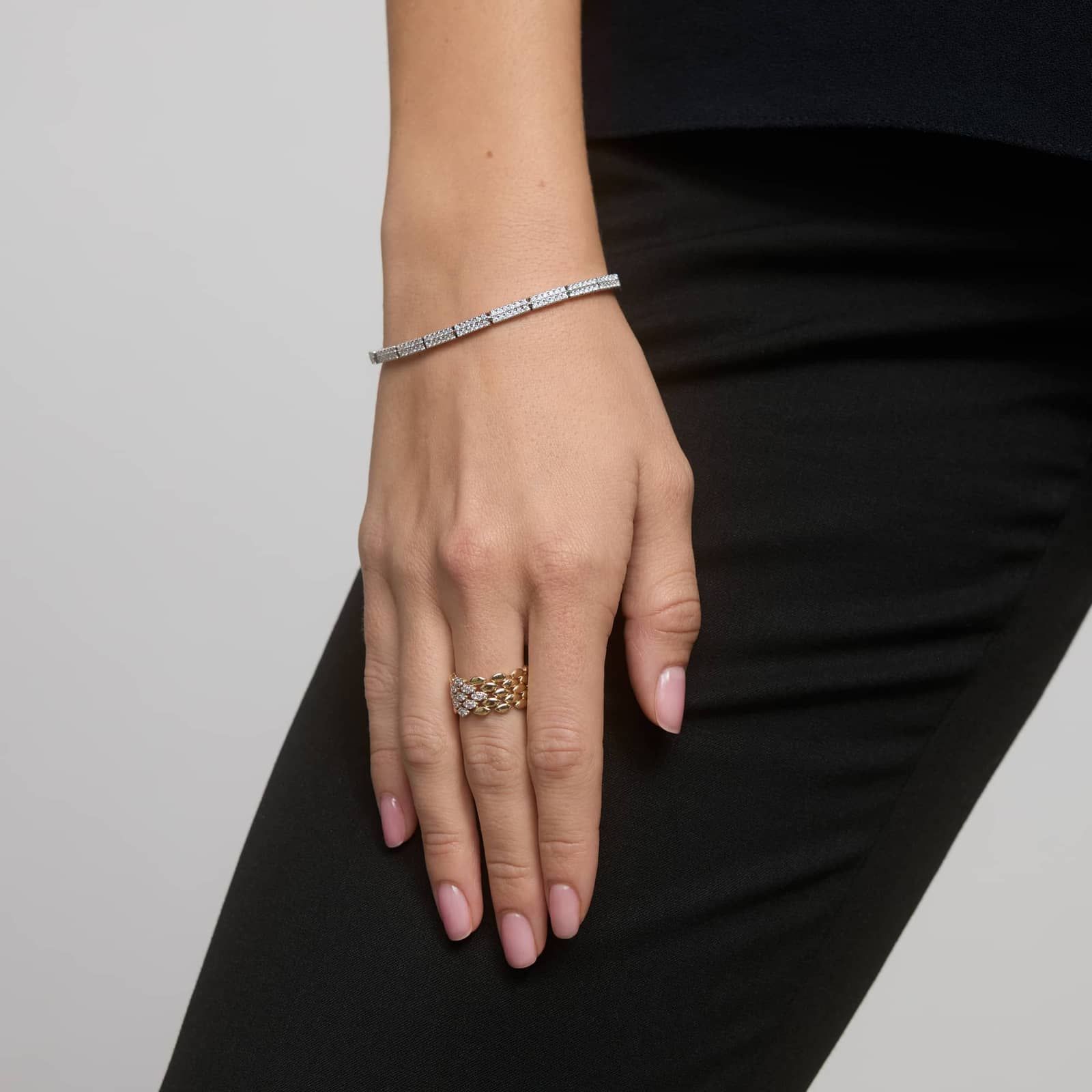 Two Row Diamond Bracelet with 2.5 CTW Round Cut Lab-Grown Diamonds in 14K White Gold