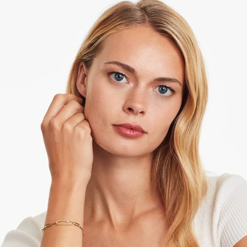 Oval Link Paperclip Diamond Bracelet In 14K Yellow Gold