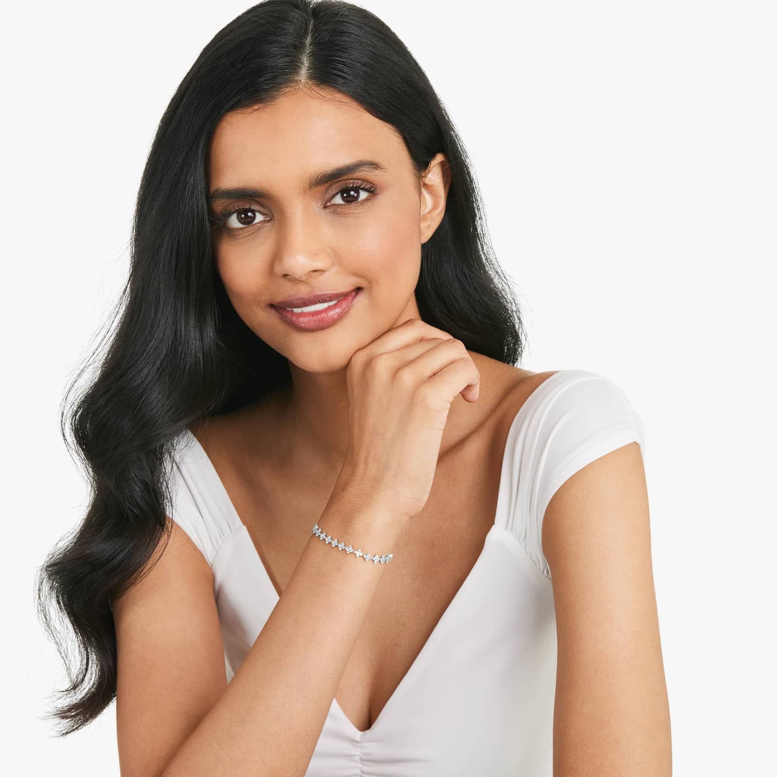 Lab-Grown Diamond Blossom Tennis Bracelet In 14K White Gold