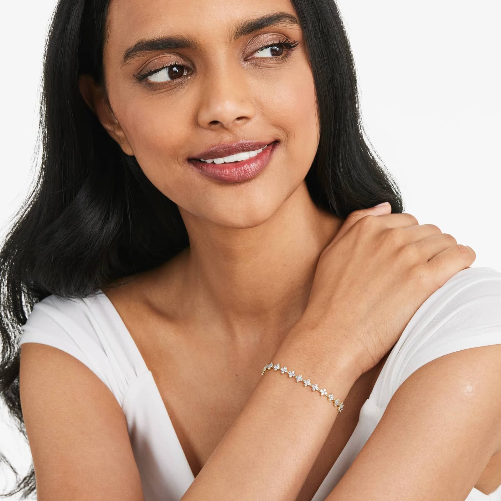 Lab-Grown Diamond Blossom Tennis Bracelet In 14K Yellow Gold