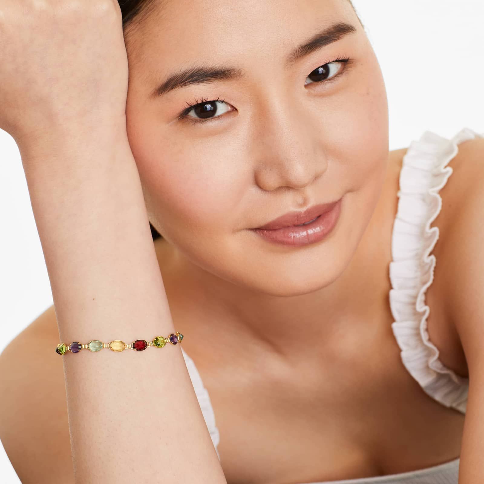 Multi Gemstone Line Bracelet In 14K Yellow Gold