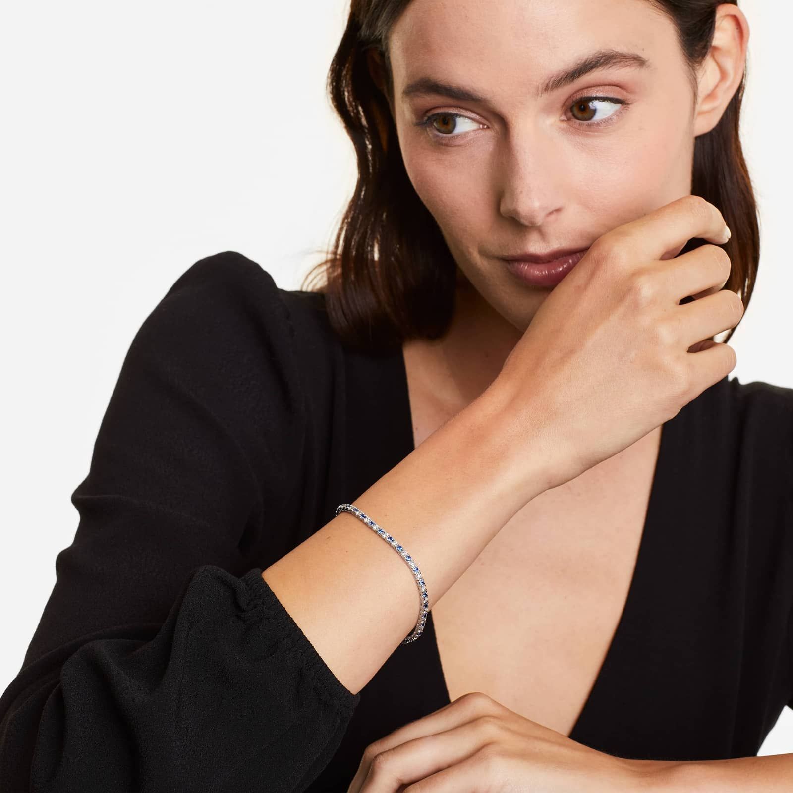 Alternating Sapphire And Diamond Tennis Bracelet In 14K White Gold