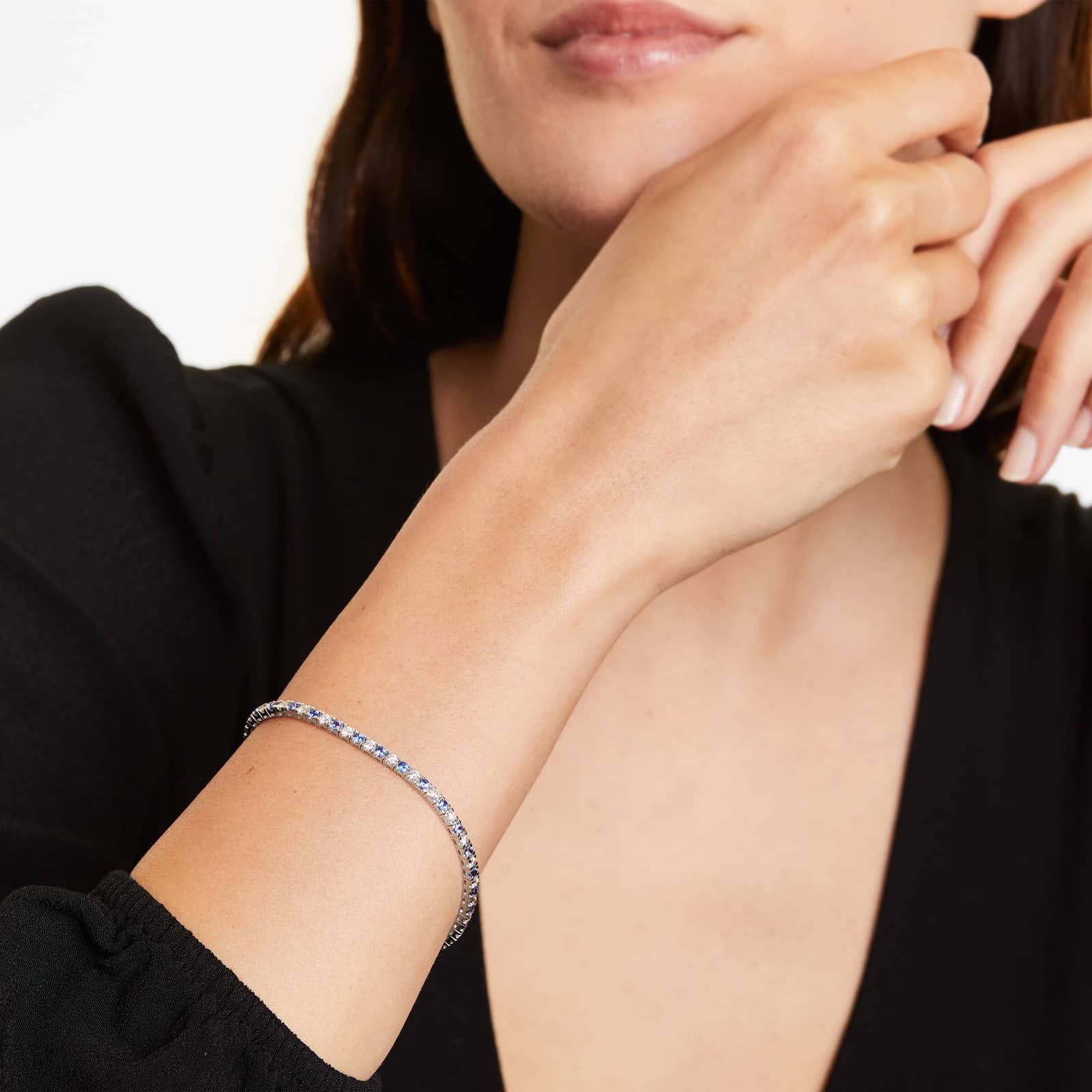 Alternating Sapphire And Diamond Tennis Bracelet In 14K White Gold