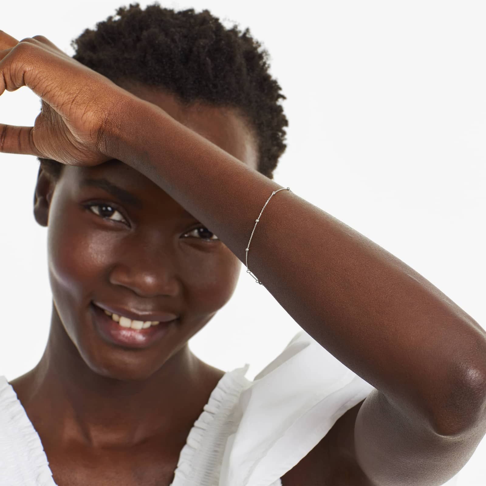 Ball Station Bracelet In 14K White Gold