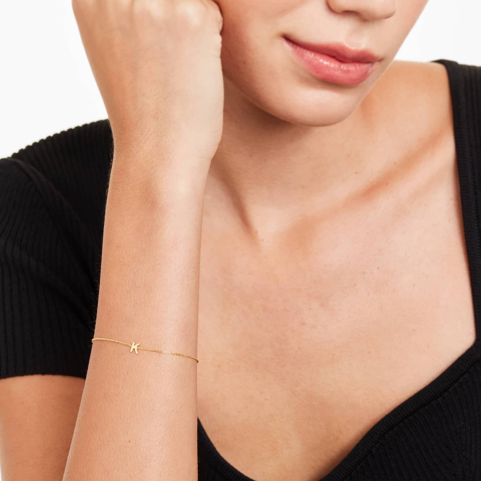 Mini Initial K Bracelet In 14K Yellow Gold