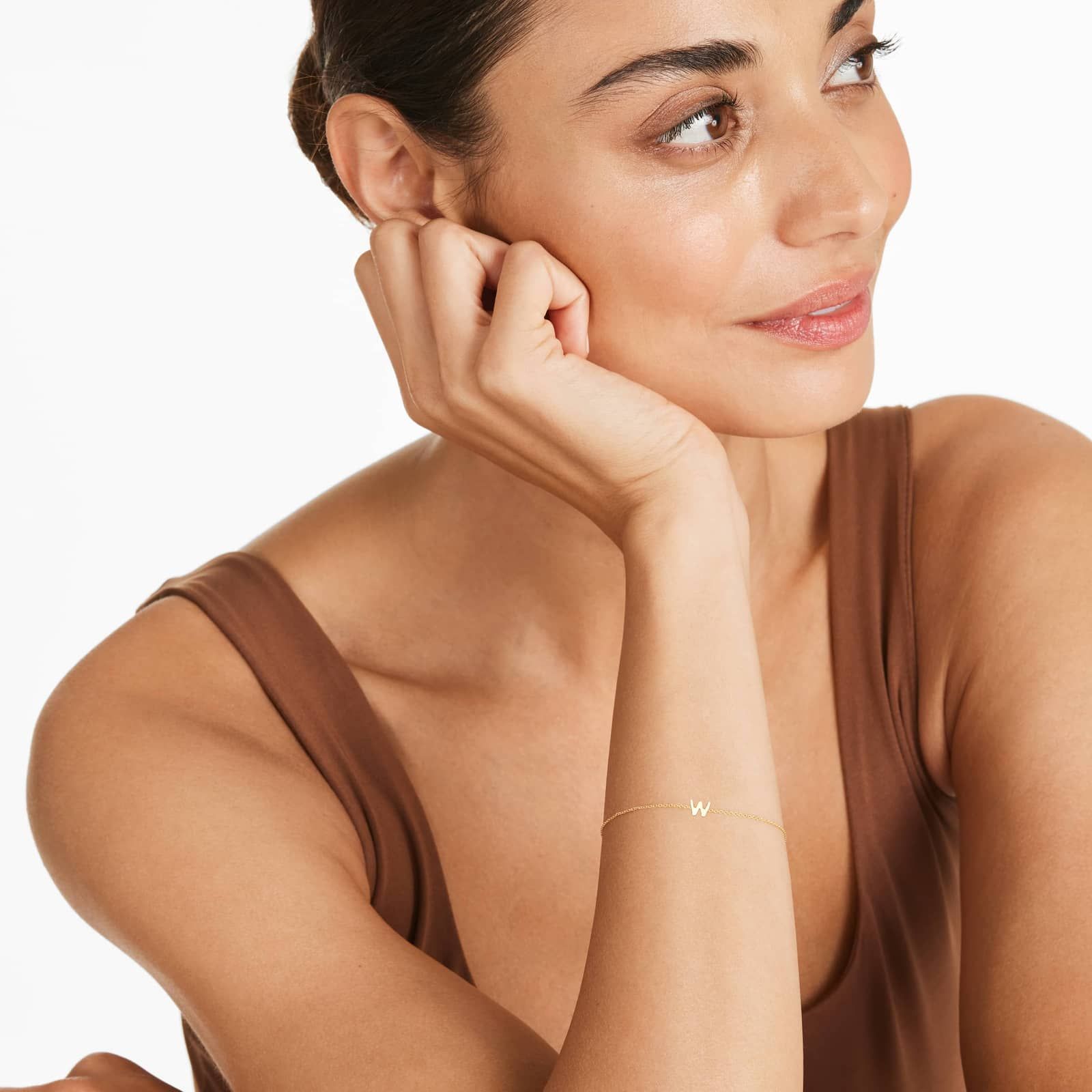 Mini Initial W Bracelet In 14K Yellow Gold