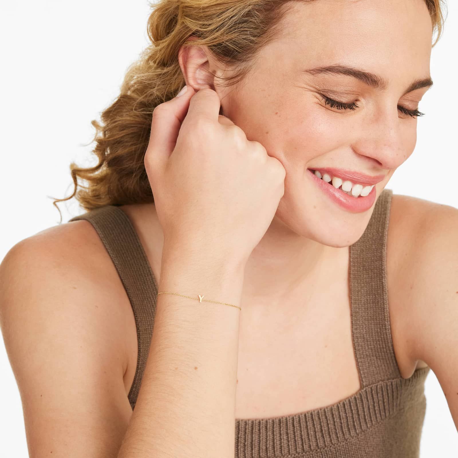 Mini Initial Y Bracelet In 14K Yellow Gold