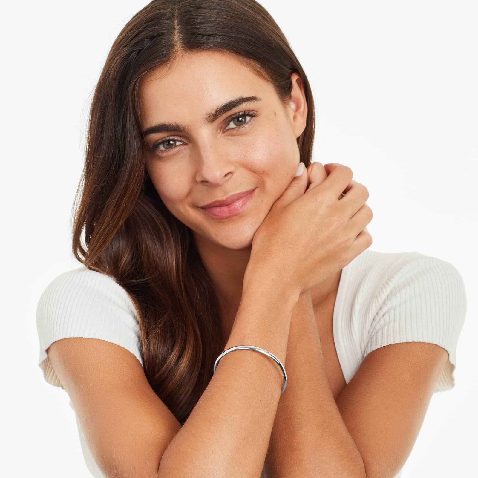 Polished Bangle Bracelet In 14K White Gold