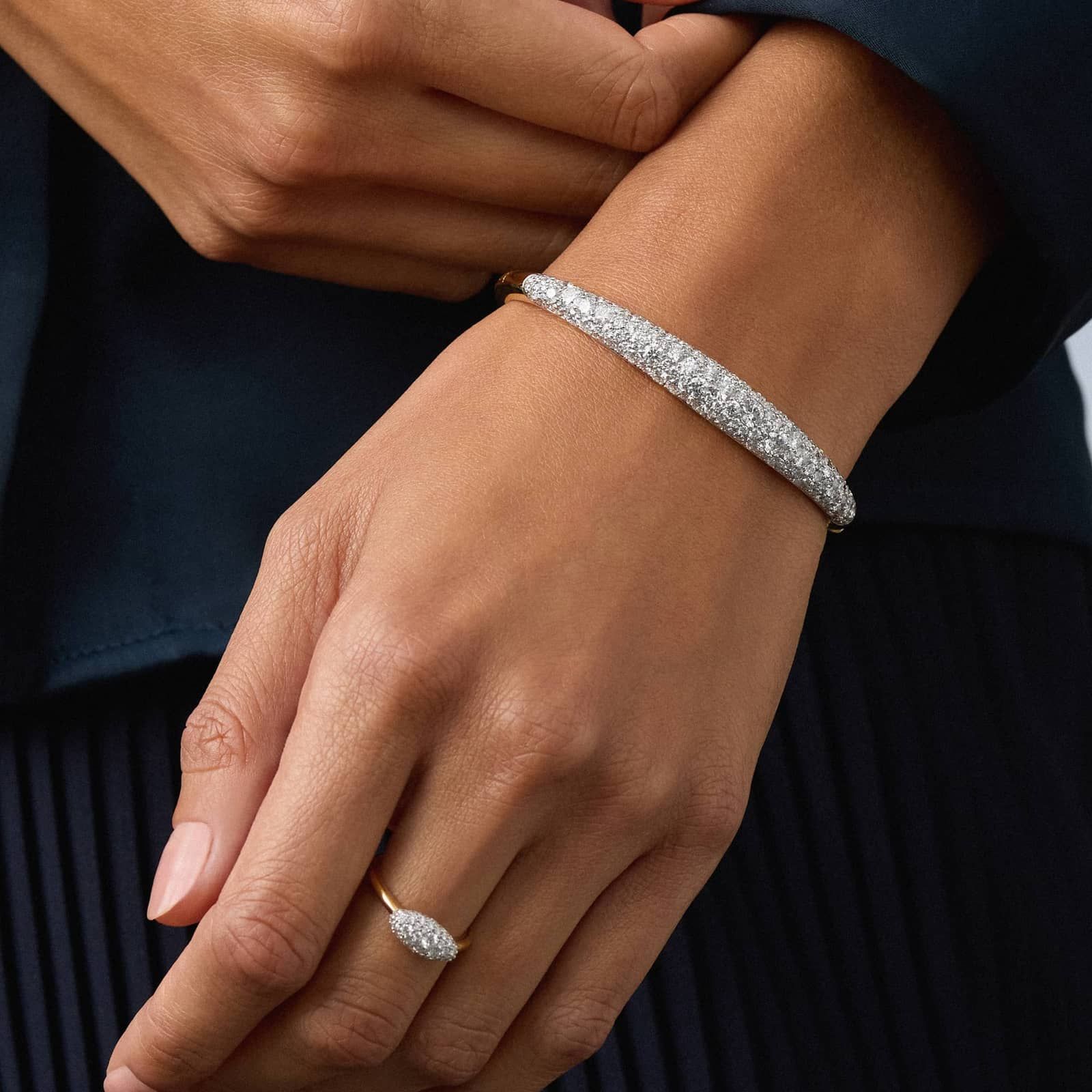 Modern Pave Bangle Bracelet in 14K Yellow Gold With Diamonds