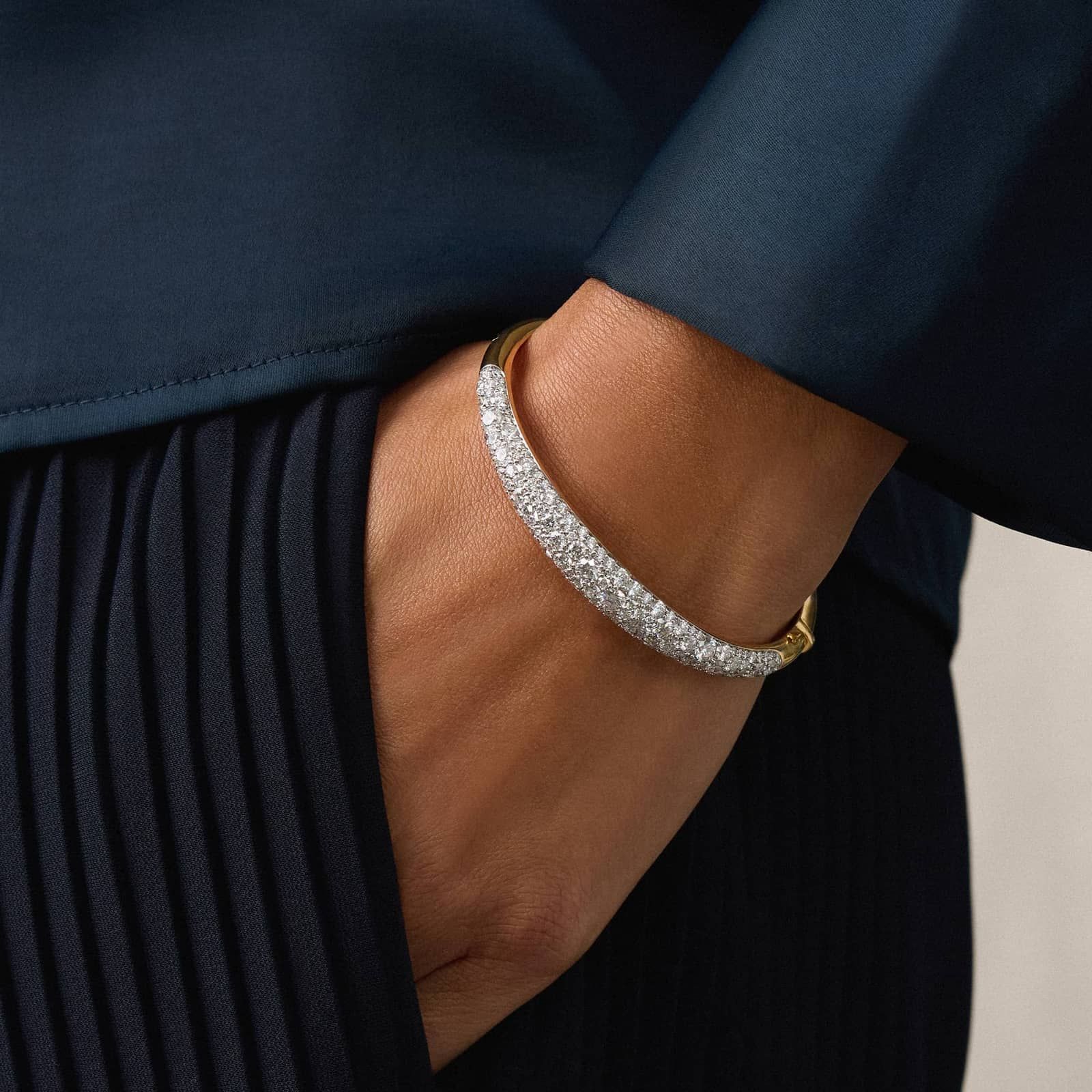 Modern Pave Bangle Bracelet in 14K Yellow Gold With Diamonds