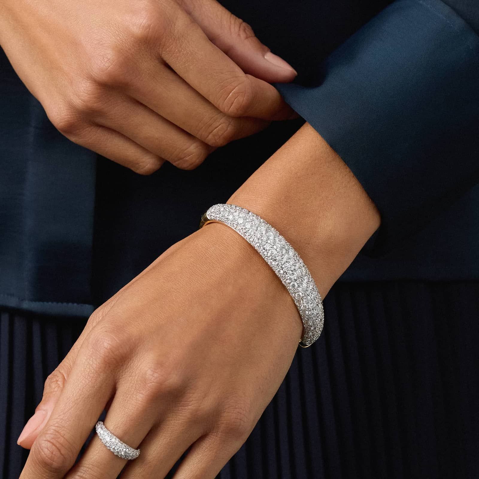 Modern Pave Large Bangle Bracelet in 14K Yellow Gold With Diamonds