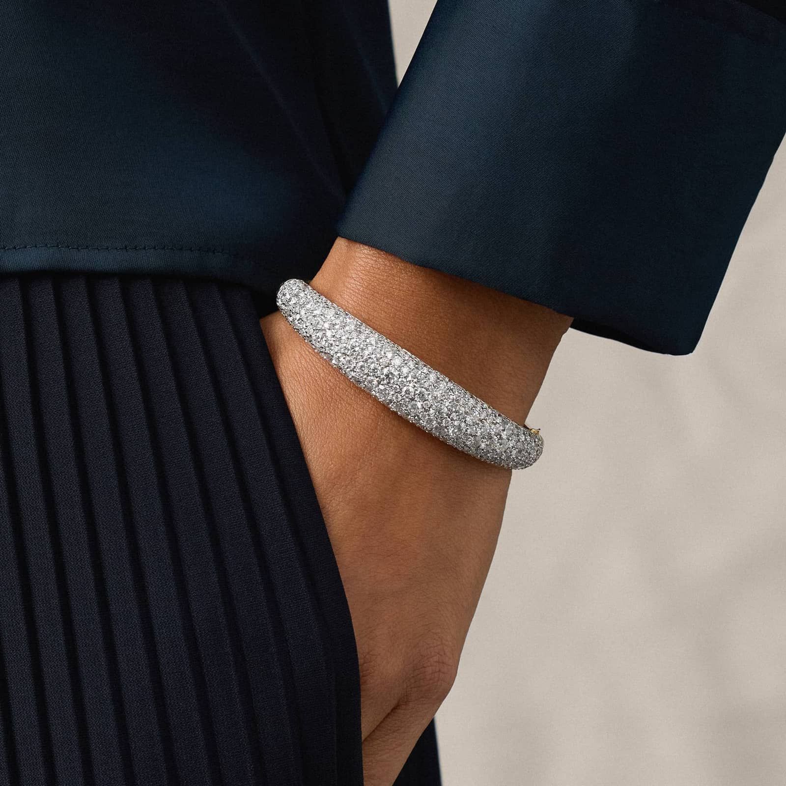 Modern Pave Large Bangle Bracelet in 14K Yellow Gold With Diamonds