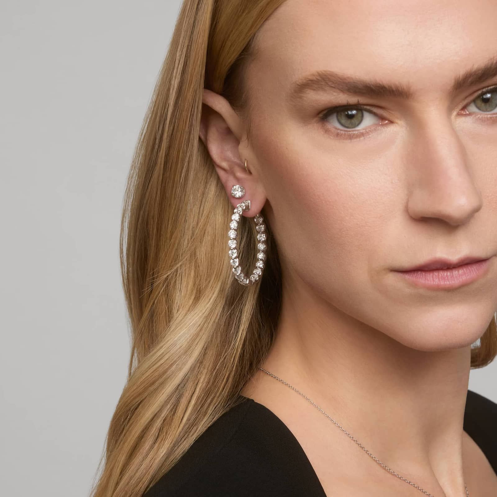 Floating Diamond Eternity Hoop Earrings with 10 CTW Round Cut Lab-Grown Diamonds in 14K White Gold