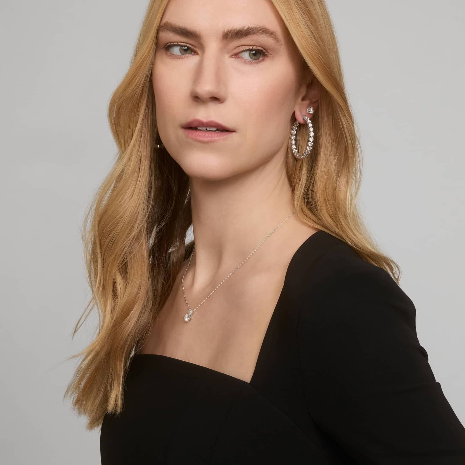 Floating Diamond Eternity Hoop Earrings with 10 CTW Round Cut Lab-Grown Diamonds in 14K White Gold