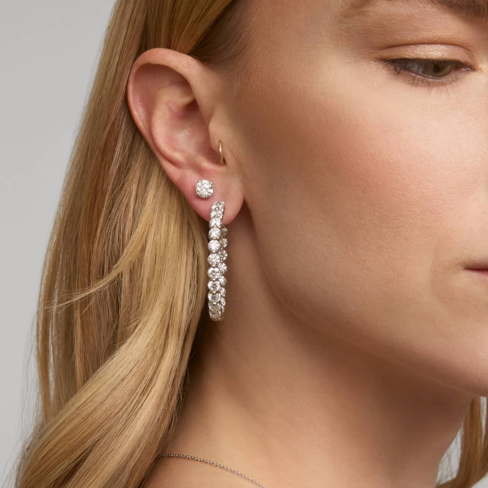 Floating Diamond Eternity Hoop Earrings with 10 CTW Round Cut Lab-Grown Diamonds in 14K White Gold