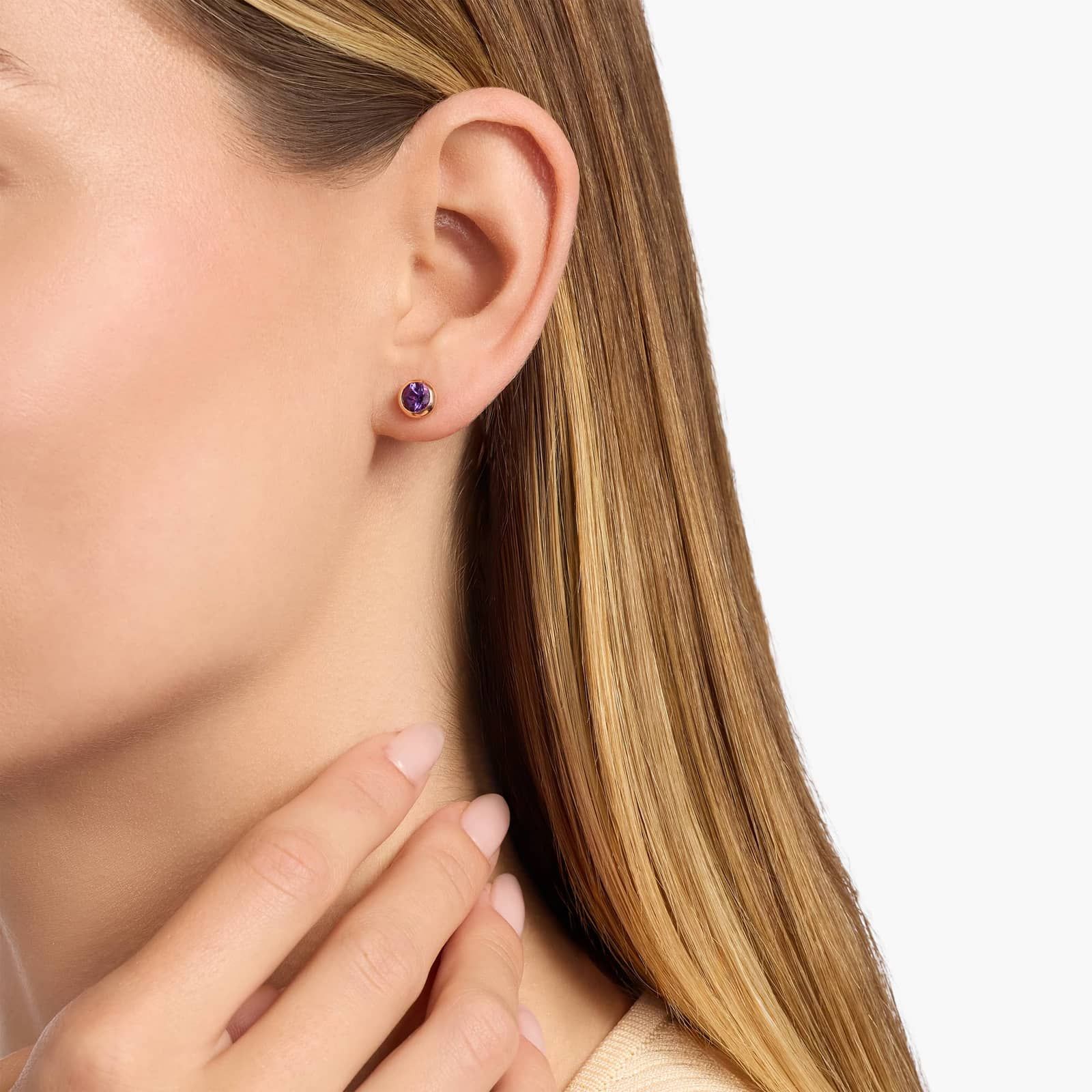 Bezel Set Amethyst Stud Earring in 14k Rose Gold