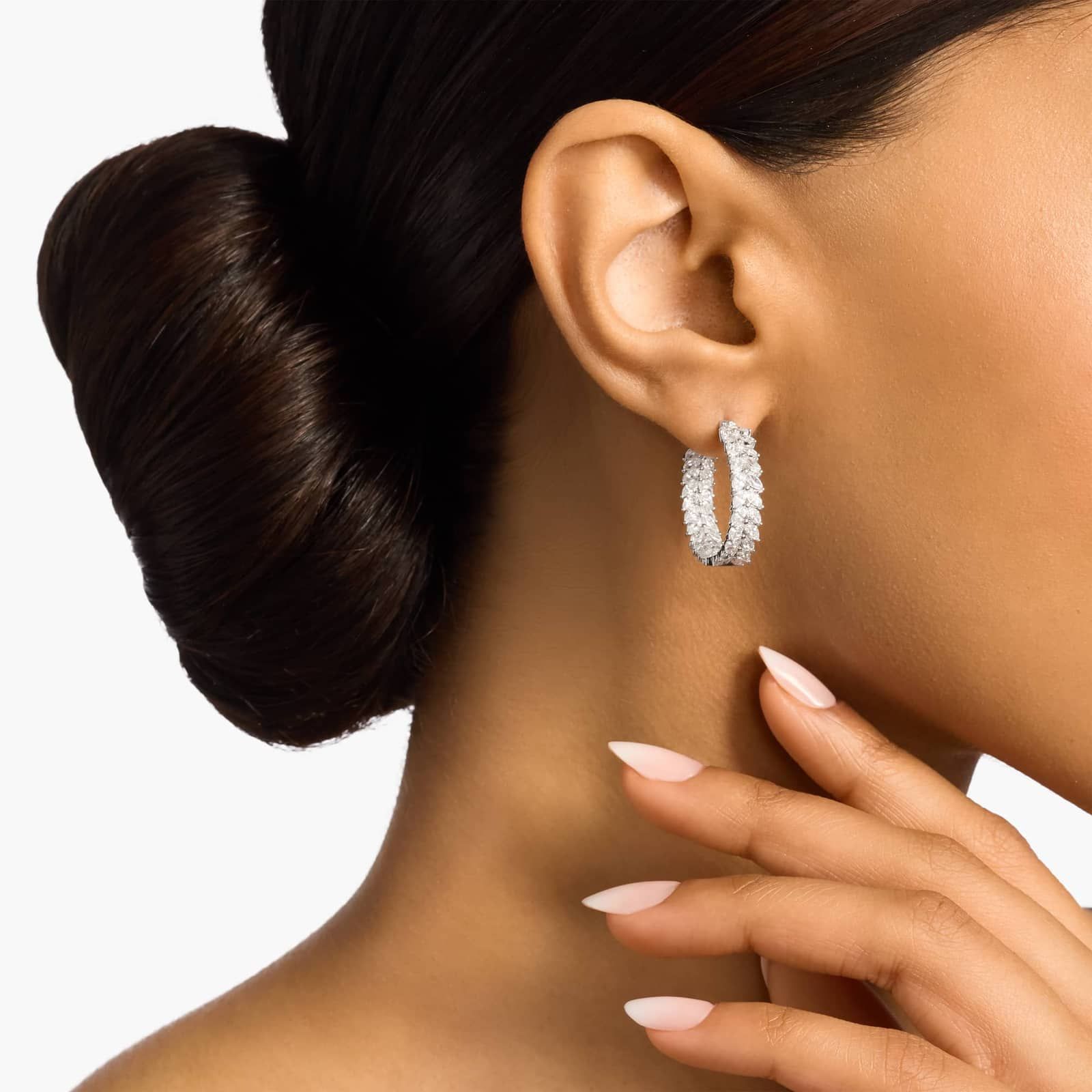 2 Column Marquise Diamond Hoop Earrings in 14k White Gold (4 3/4 ct. tw.)