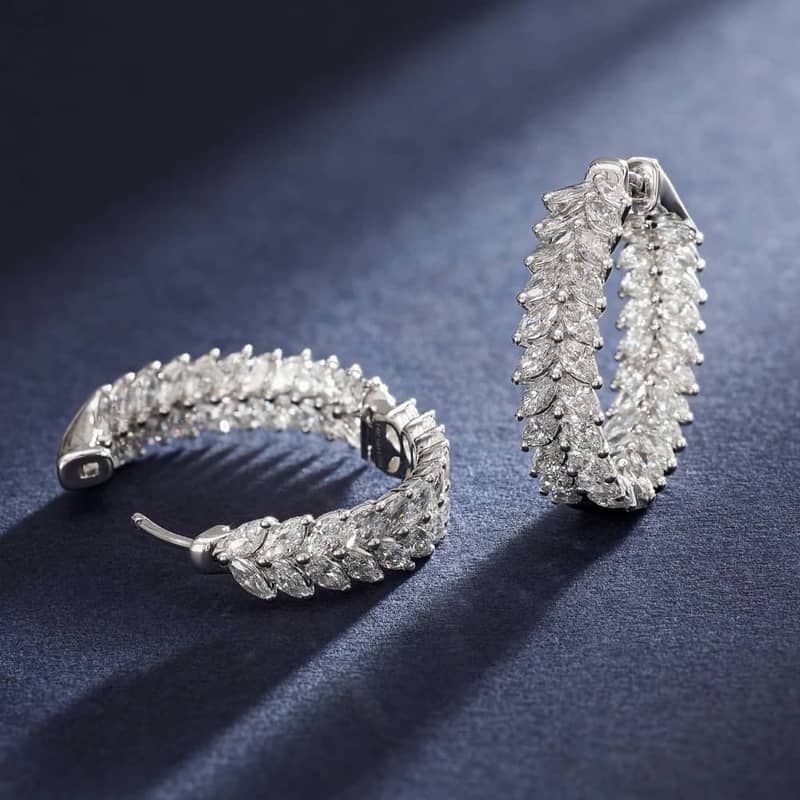 Two Row Hoop Earrings With 4.30 CTW Marquise Cut Lab-Grown Diamonds In 14K White Gold