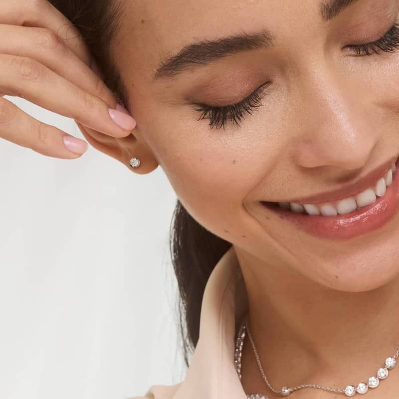 Illusion Stud Earrings With Lab-Grown Diamonds In 14K White Gold