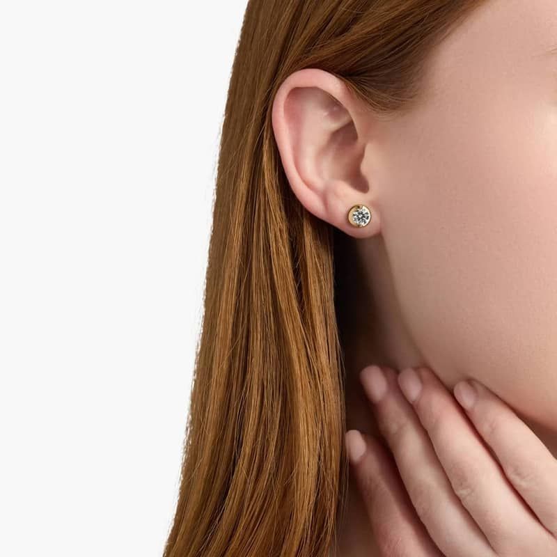 Illusion Stud Earrings With Lab-Grown Diamonds In 14K Yellow Gold