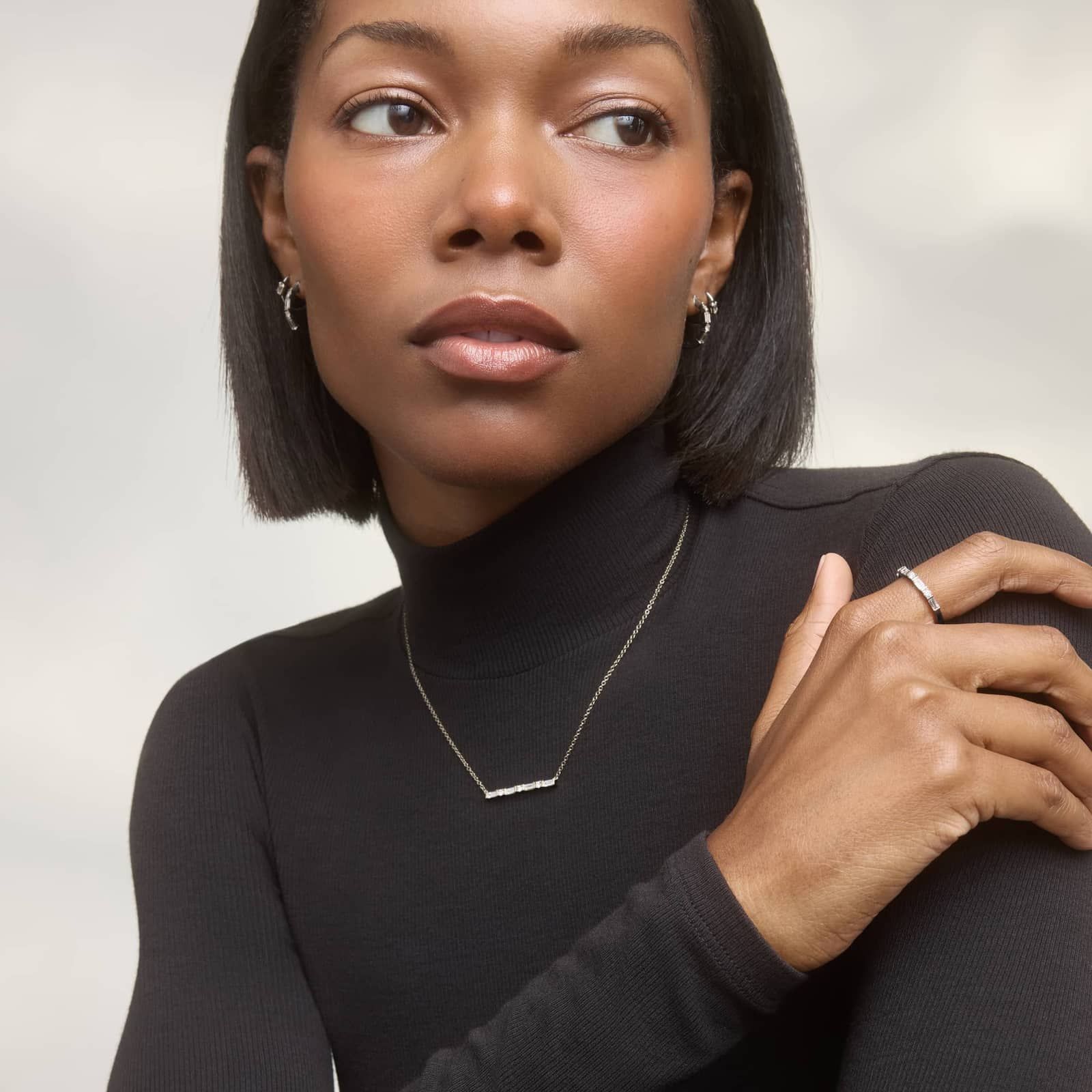 Diamond Hoop Earrings With 1 CTW Round And Baguette Cut Lab-Grown Diamonds in 14K White Gold