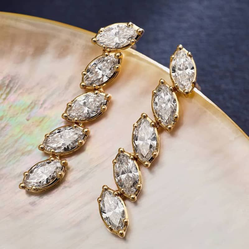Drop Earrings With 1.70 CTW Marquise Cut Lab-Grown Diamonds In 14K Yellow Gold