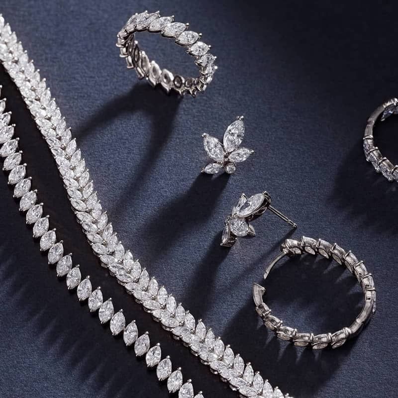 Cluster Stud Earrings With 1.75 CTW Round And Marquise Cut Lab-Grown Diamonds In 14K White Gold
