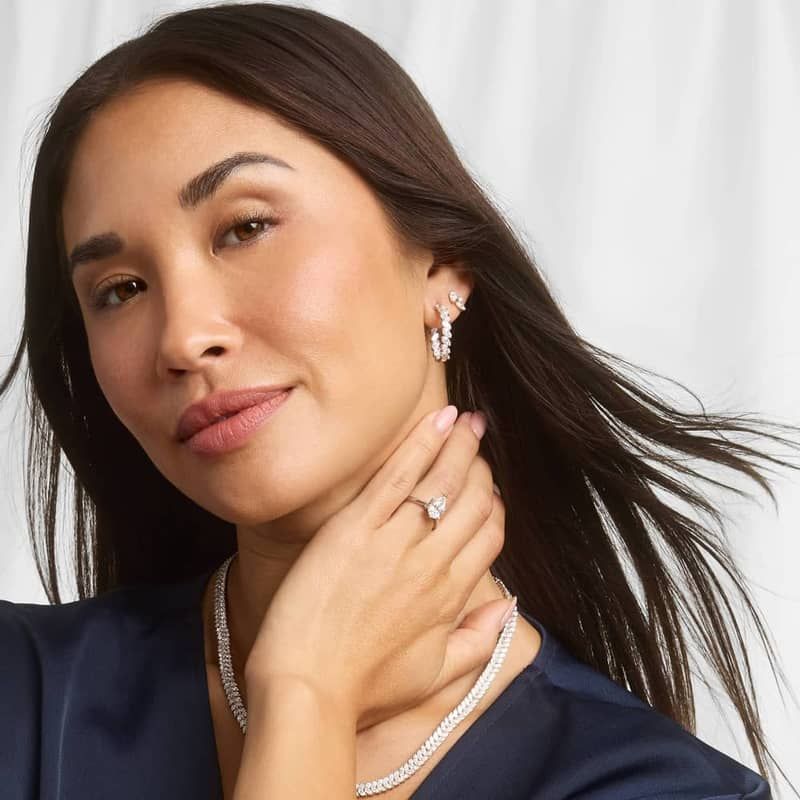 Cluster Stud Earrings With 0.75 CTW Round And Marquise Cut Lab-Grown Diamonds In 14K White Gold