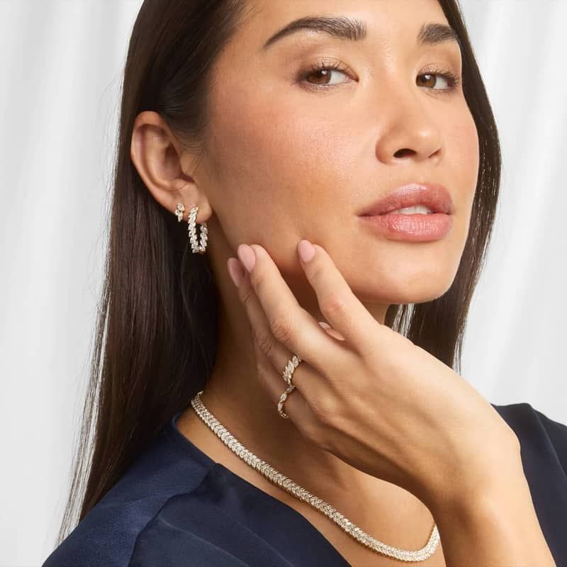 Cluster Stud Earrings With 0.75 CTW Round And Marquise Cut Lab-Grown Diamonds In 14K Yellow Gold