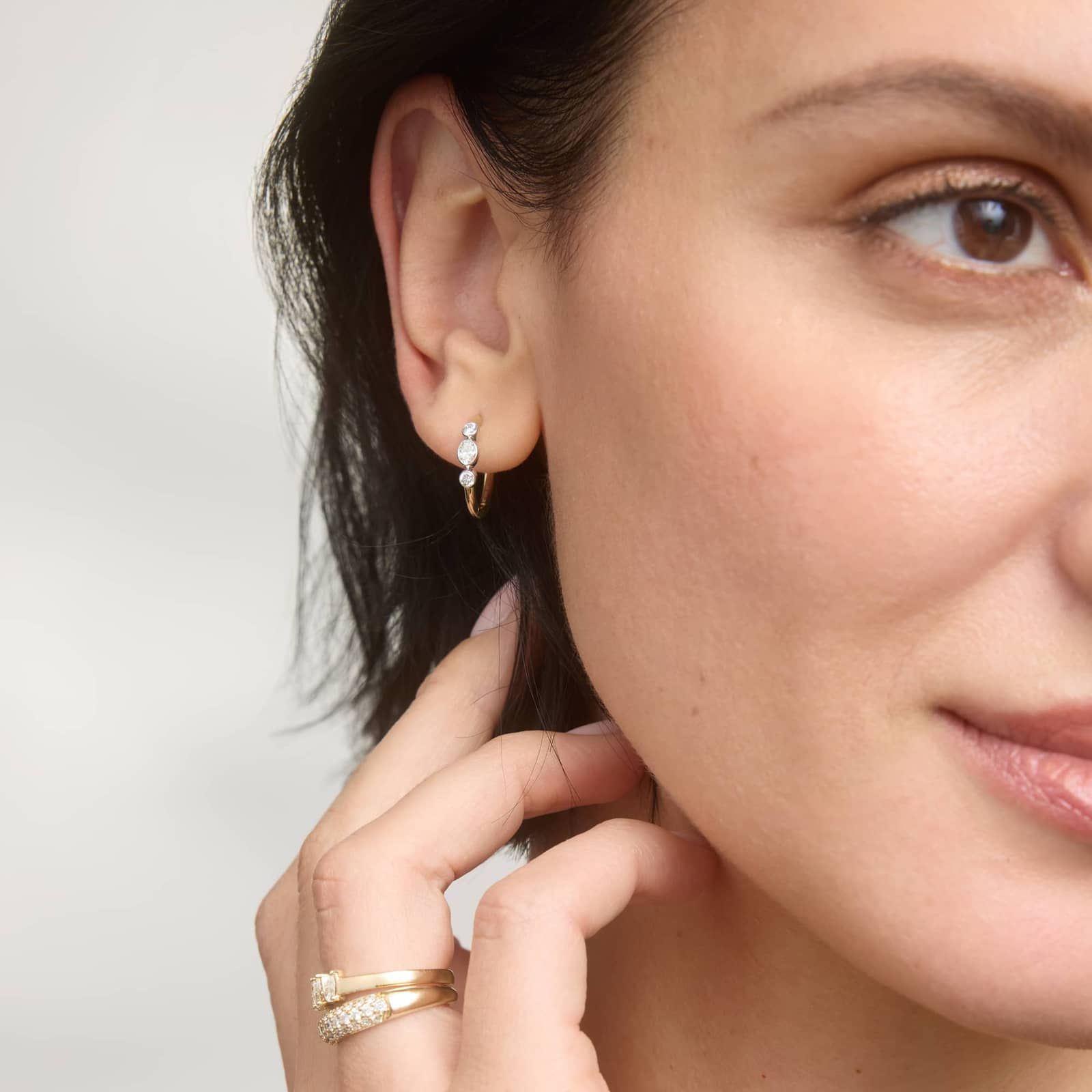 Alternating Two Toned Diamond Hoop Earrings with 0.5 CTW Round and Oval Cut Lab-Grown Diamonds in 14K White & Yellow Gold