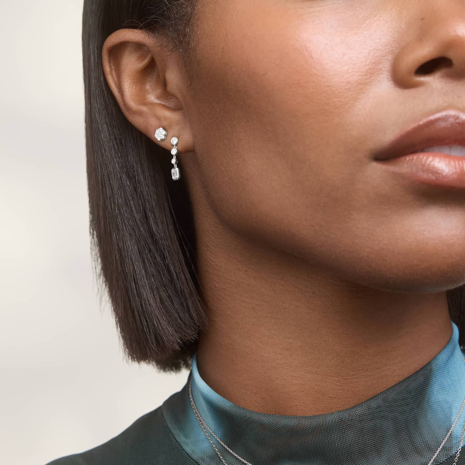 Cluster Diamond Stud Flower Earrings with 0.25 CTW Round Cut Lab-Grown Diamonds in 14K White Gold