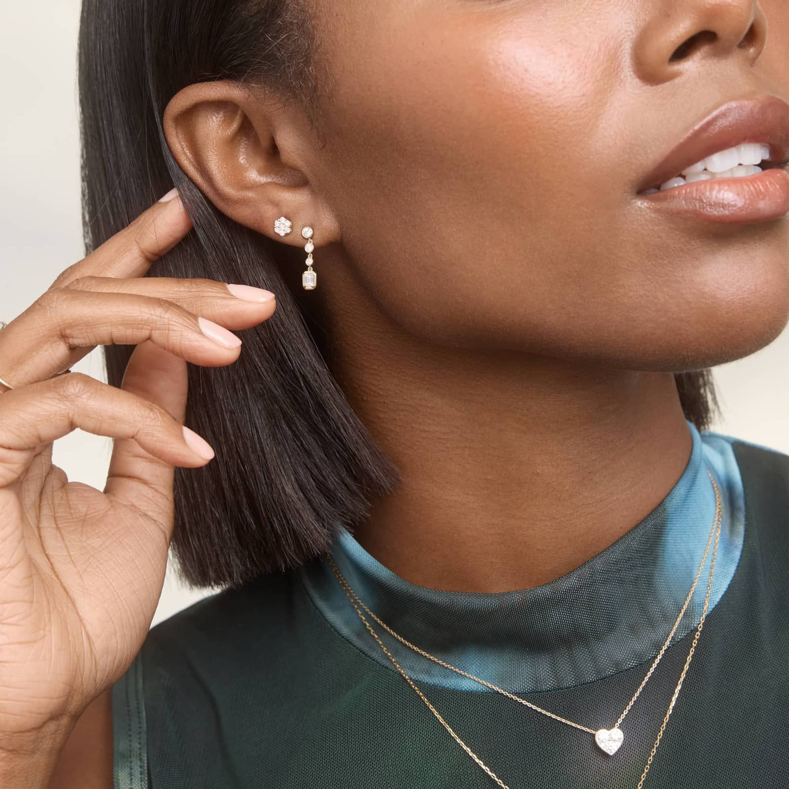 Cluster Diamond Stud Flower Earrings with 0.25 CTW Round Cut Lab-Grown Diamonds in 14K Yellow Gold