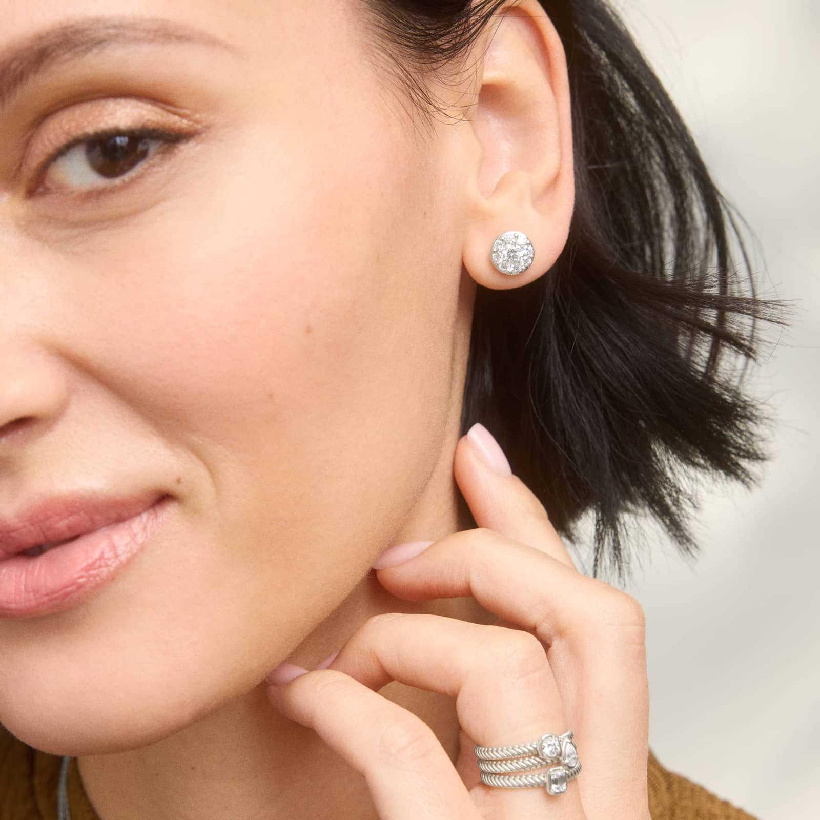 Cluster Diamond Stud Circle Earrings with 1.5 CTW Round Cut Lab-Grown Diamonds in 14K White Gold