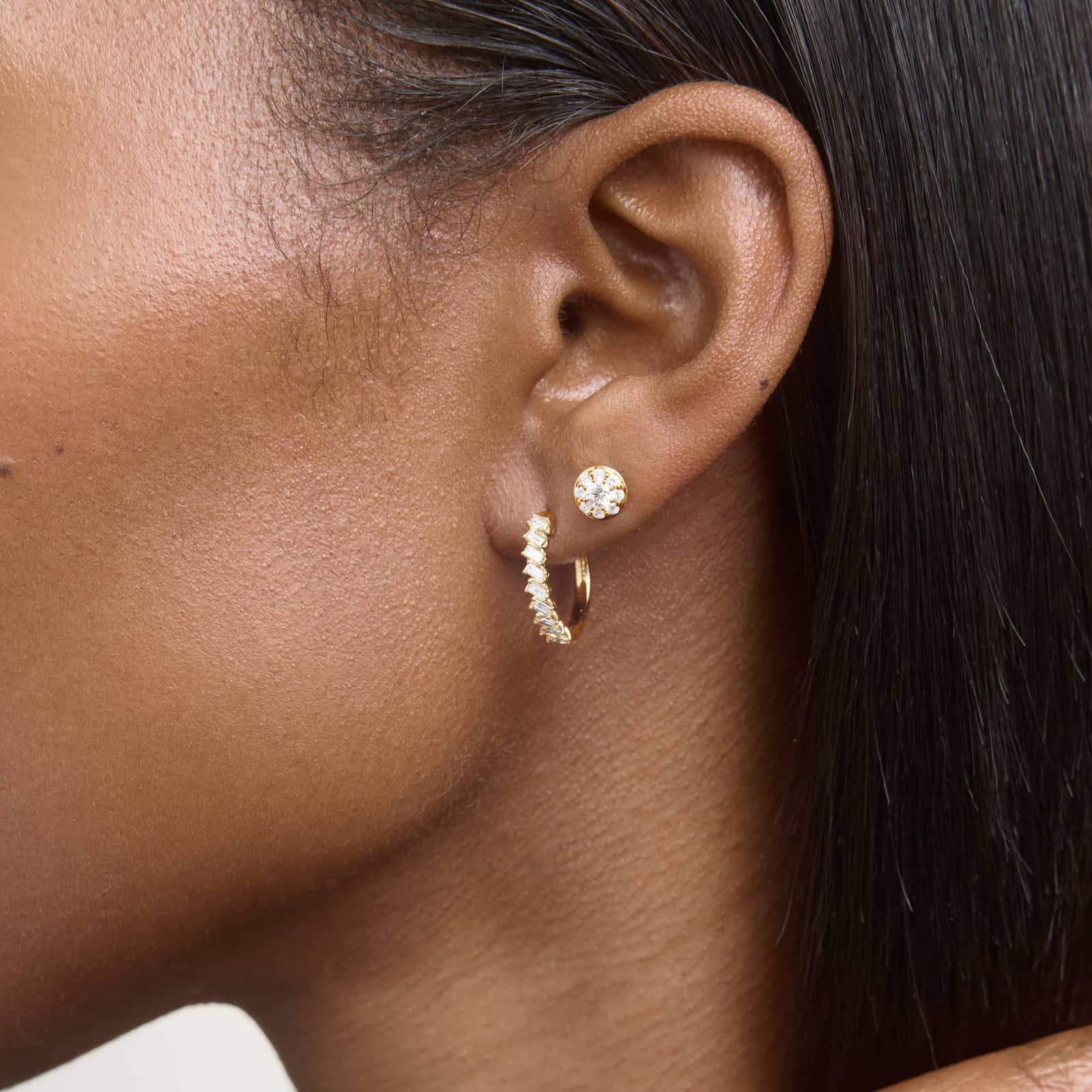 Cluster Diamond Stud Circle Earrings with 0.5 CTW Round Cut Lab-Grown Diamonds in 14K Yellow Gold