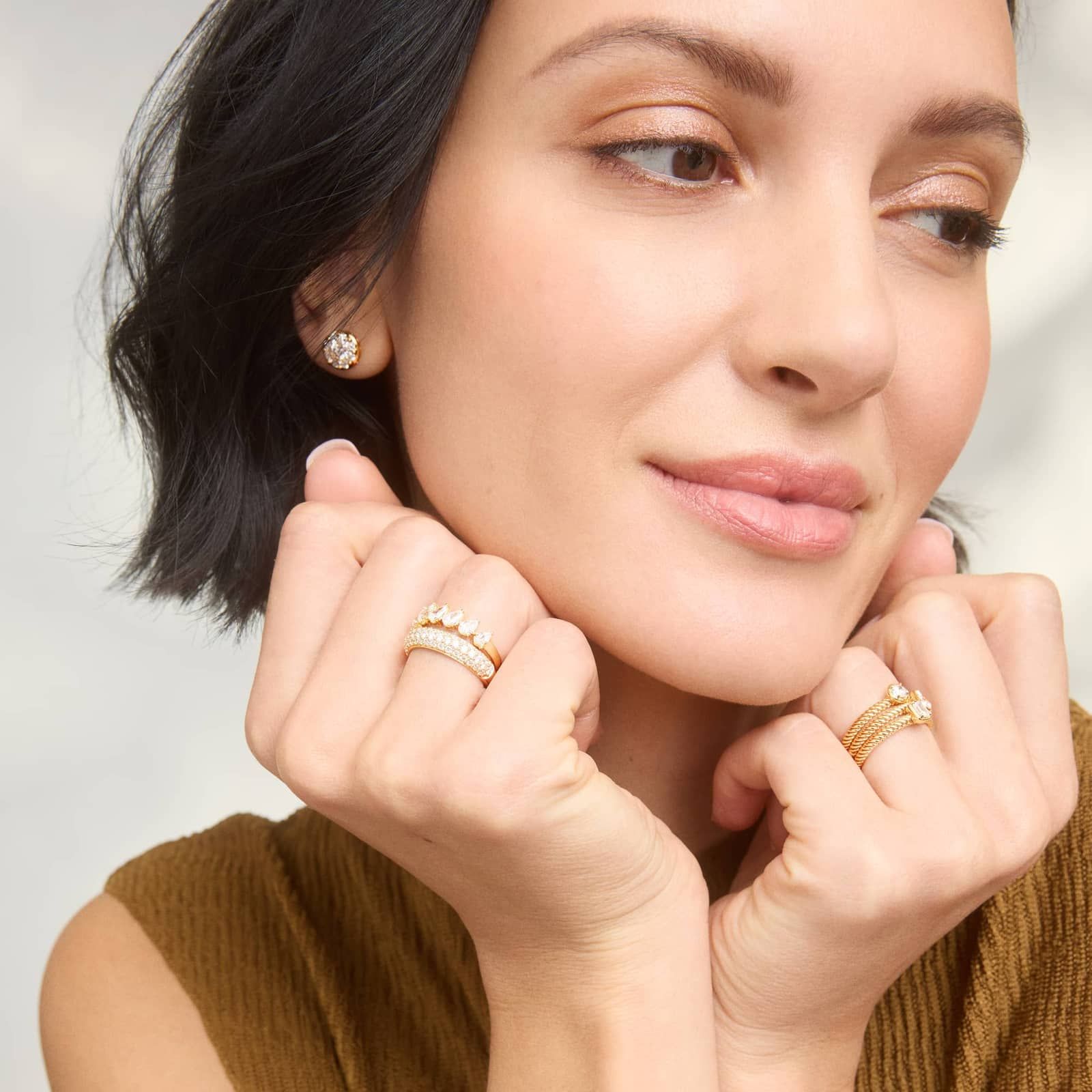 Cluster Diamond Stud Circle Earrings with 1.5 CTW Round Cut Lab-Grown Diamonds in 14K Yellow Gold