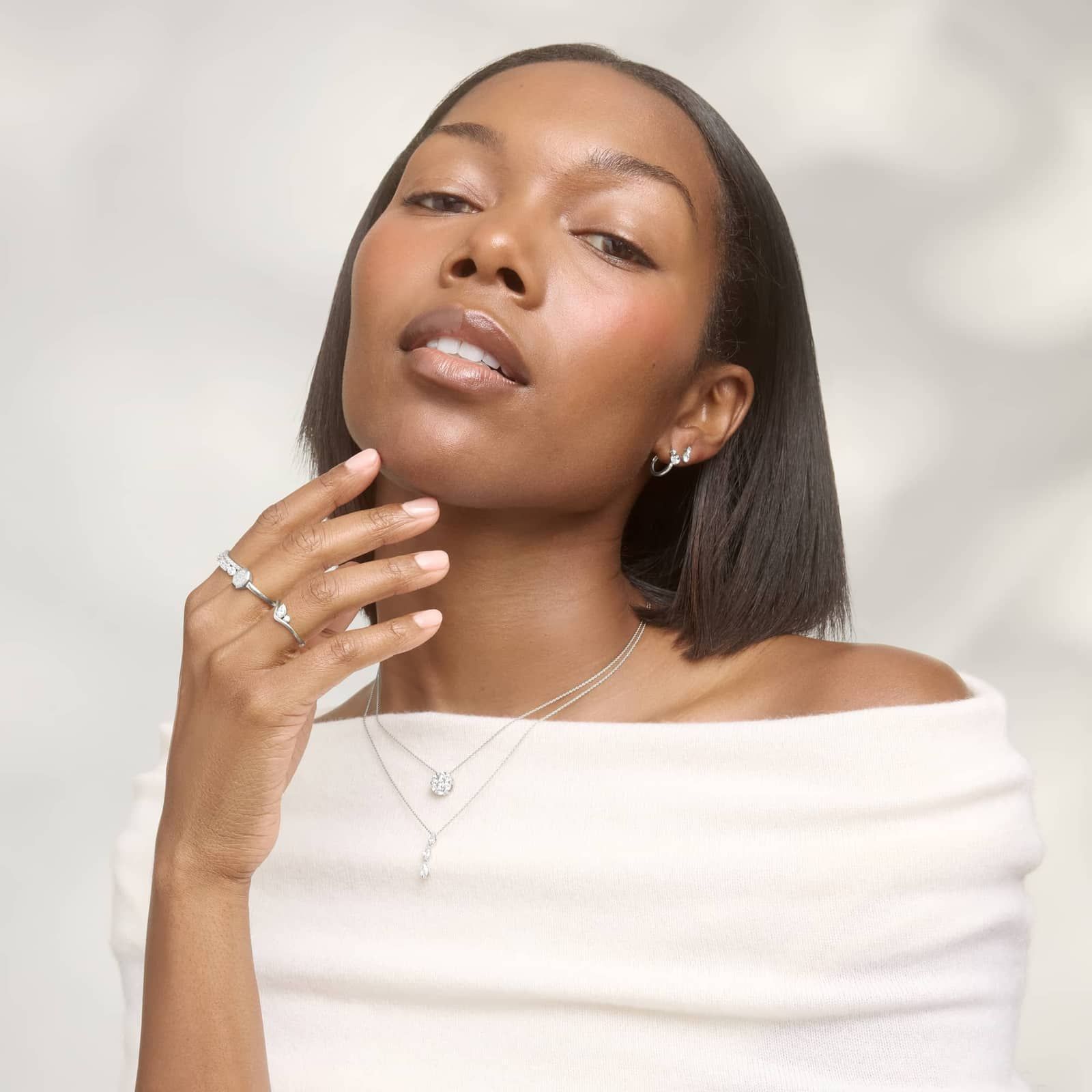 Two-Stone Diamond Stud Earrings with 0.5 CTW Round Cut Lab-Grown Diamonds in 14K White Gold