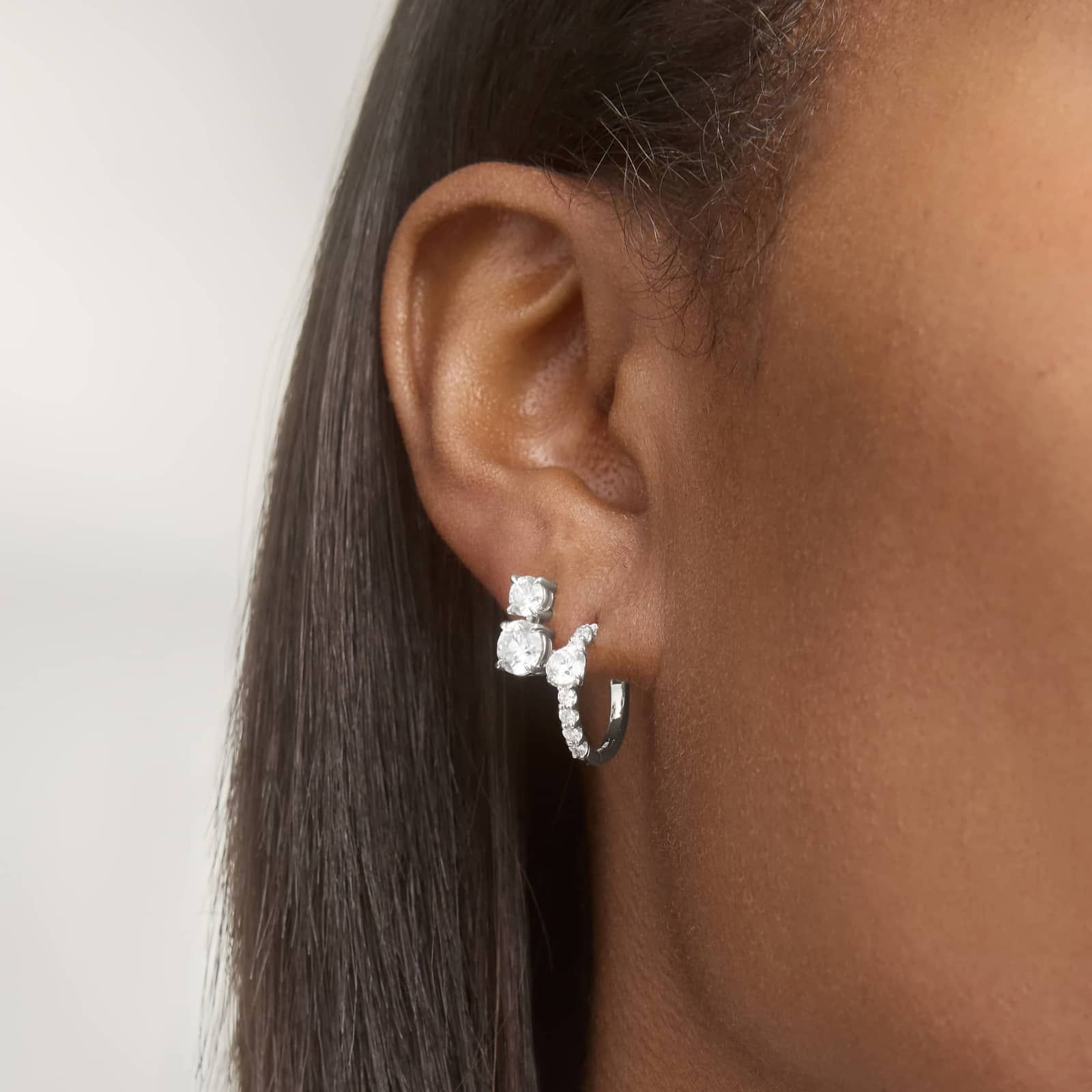 Two-Stone Diamond Stud Earrings with 2 CTW Round Cut Lab-Grown Diamonds in 14K White Gold