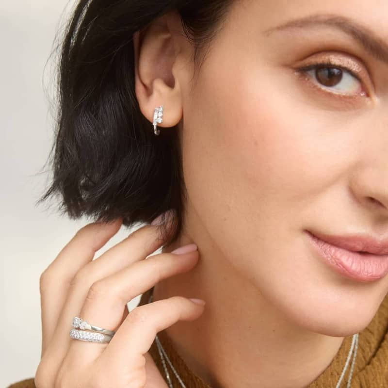 Diamond J Hoop Earrings with 0.5 CTW Baguette and Round Cut Lab-Grown Diamonds in 14K White Gold