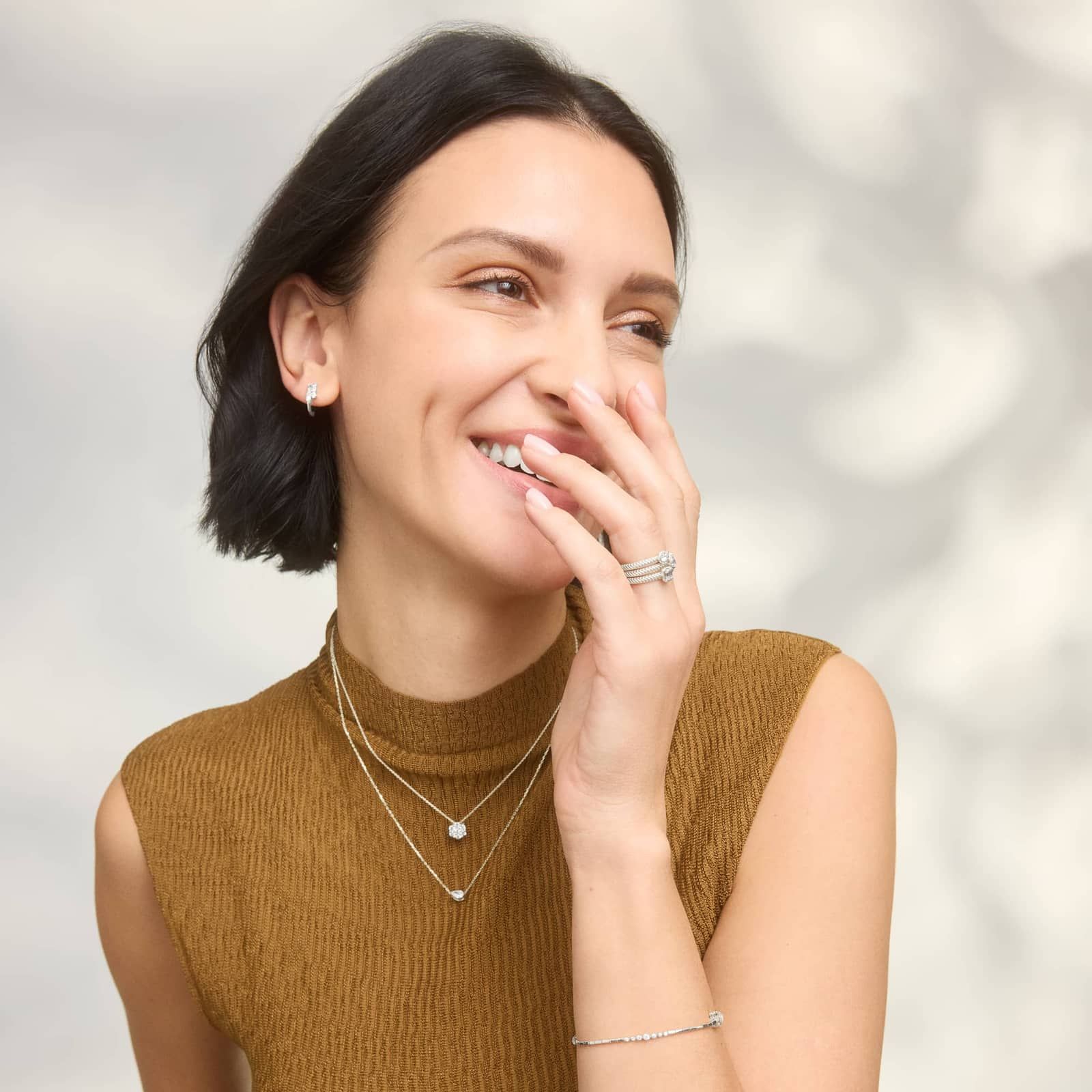 Diamond J Hoop Earrings with 0.5 CTW Baguette and Round Cut Lab-Grown Diamonds in 14K White Gold