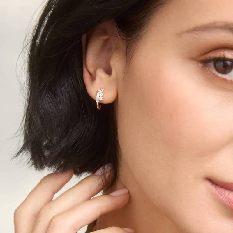 Diamond J Hoop Earrings with 0.5 CTW Baguette and Round Cut Lab-Grown Diamonds in 14K Yellow Gold