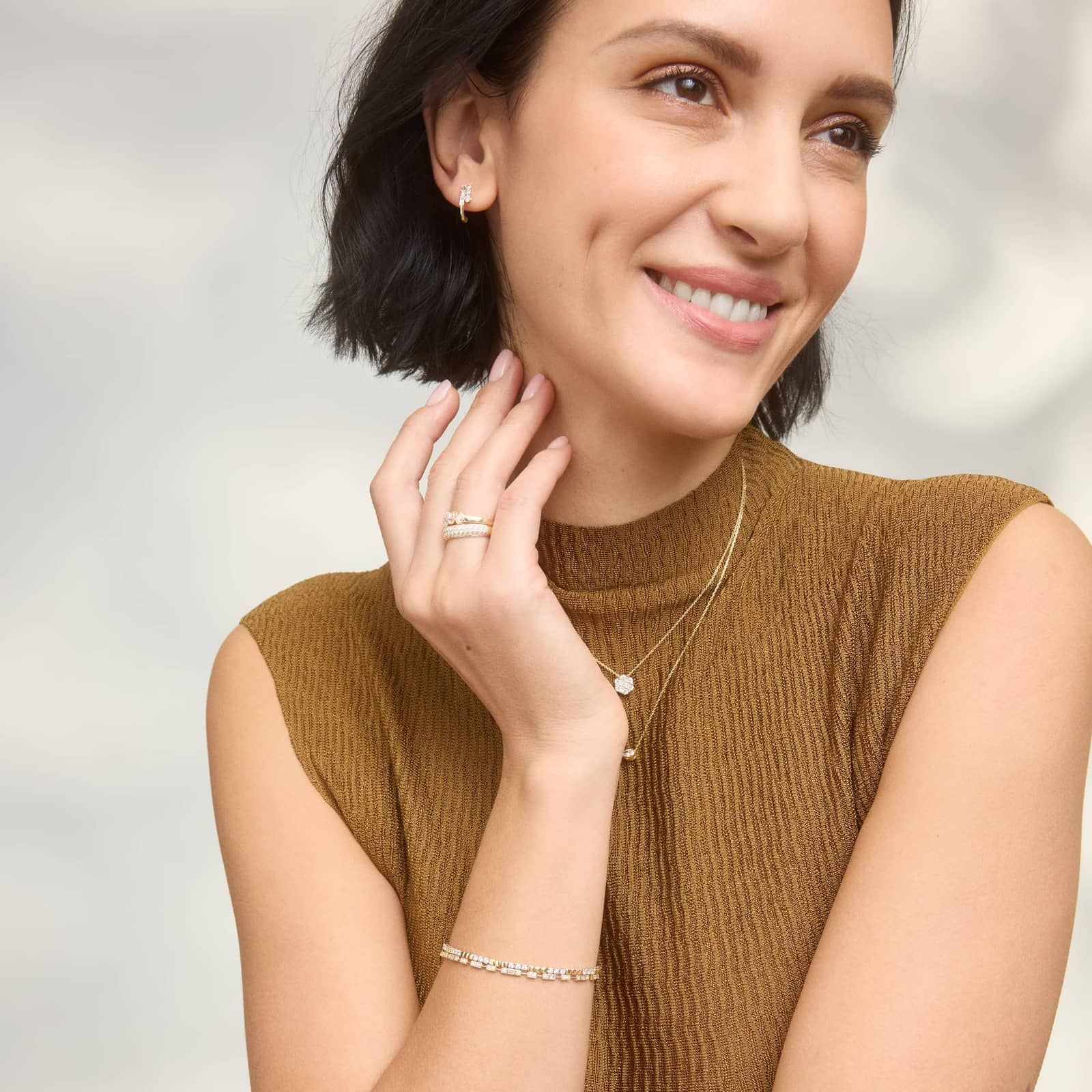 Diamond J Hoop Earrings with 0.5 CTW Baguette and Round Cut Lab-Grown Diamonds in 14K Yellow Gold