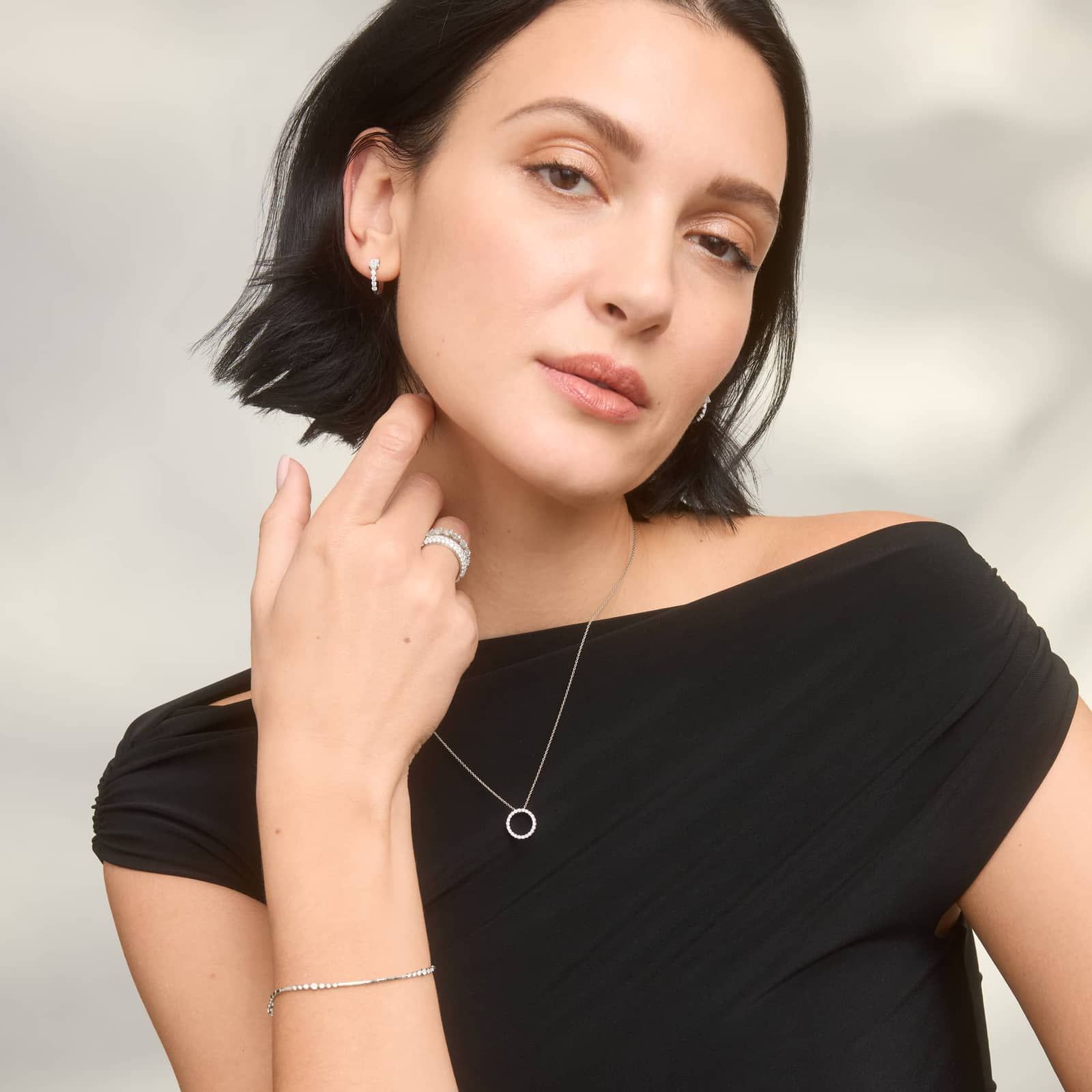 Emerald Cut Center Diamond Huggie Earrings with 1 CTW Round and Emerald Cut Lab-Grown Diamonds in 14K White Gold