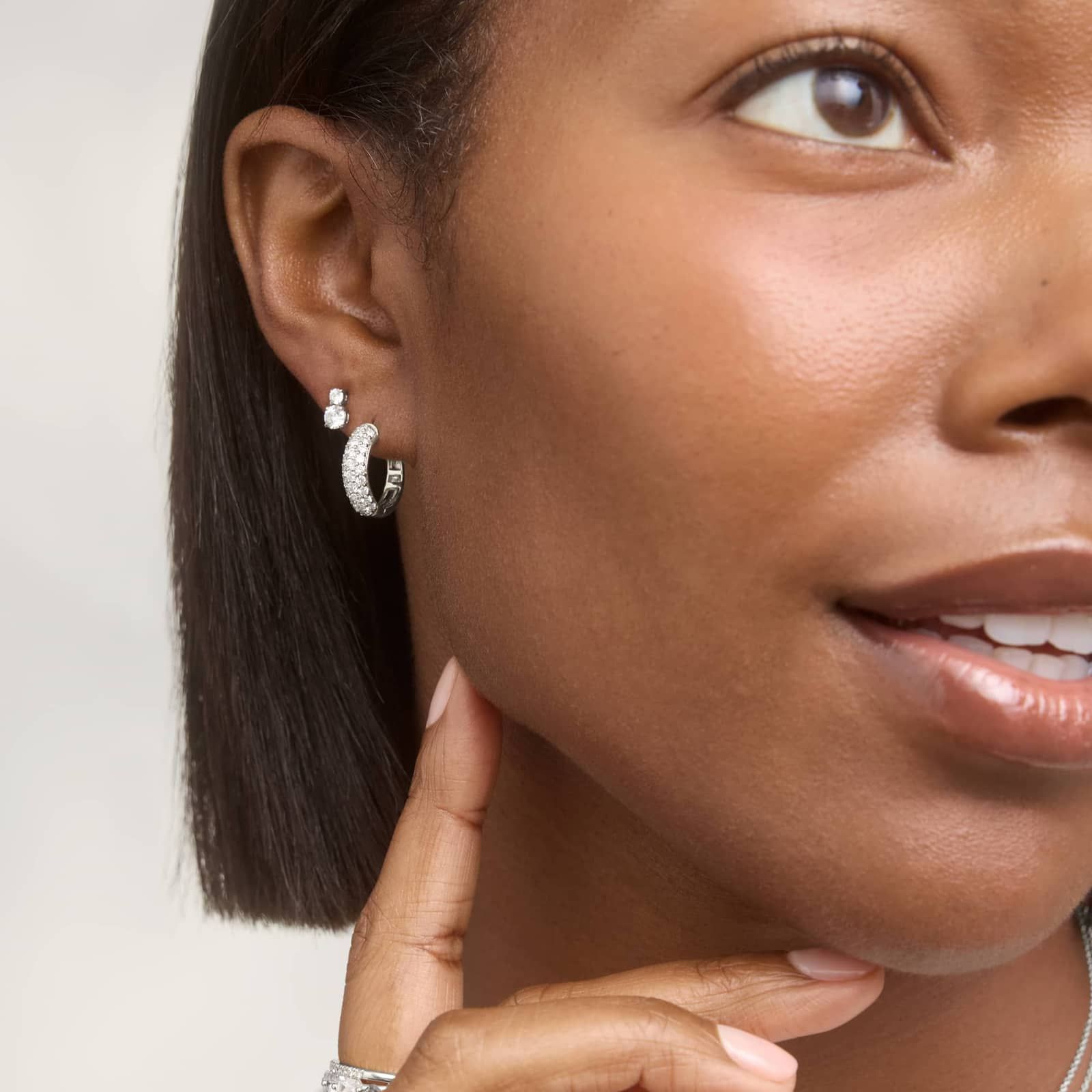 Three Row Diamond Hoop Earrings with 1 CTW Round Cut Lab-Grown Diamonds in 14K White Gold