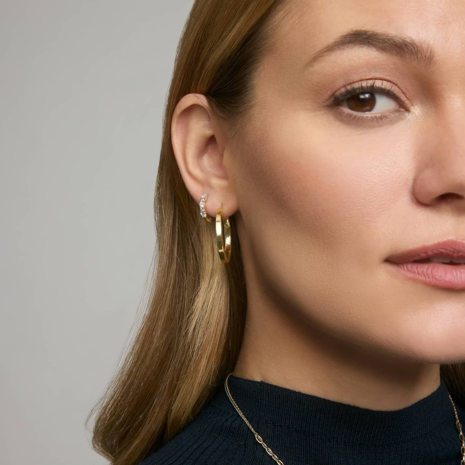 Diamond Hoop Earrings with 0.5 CTW Round Cut Lab-Grown Diamonds in 14K Yellow Gold