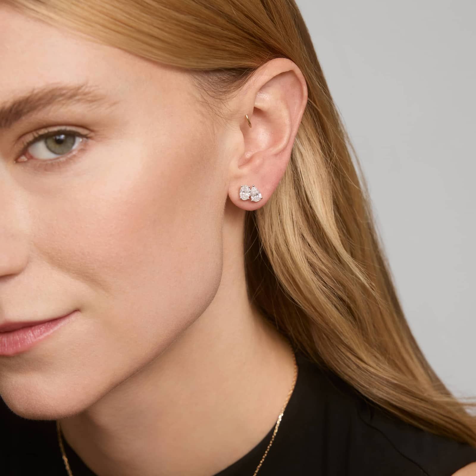 Toi et Moi Earrings with 2 CTW Oval and Pear Shaped Lab-Grown Diamonds in 14K White Gold