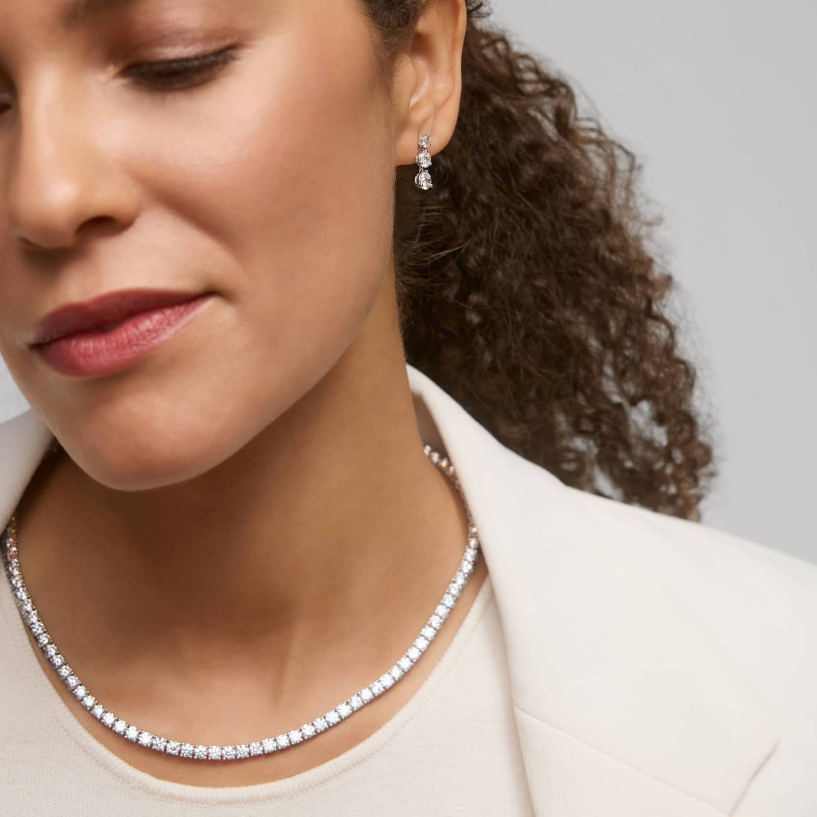 3 Diamond Drop Earrings with 2 CTW Round Cut Lab-Grown Diamonds in 14K White Gold