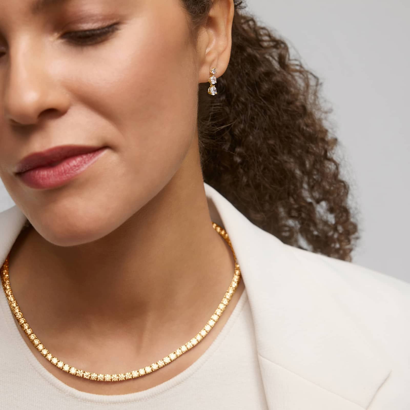 3 Diamond Drop Earrings with 2 CTW Round Cut Lab-Grown Diamonds in 14K Yellow Gold