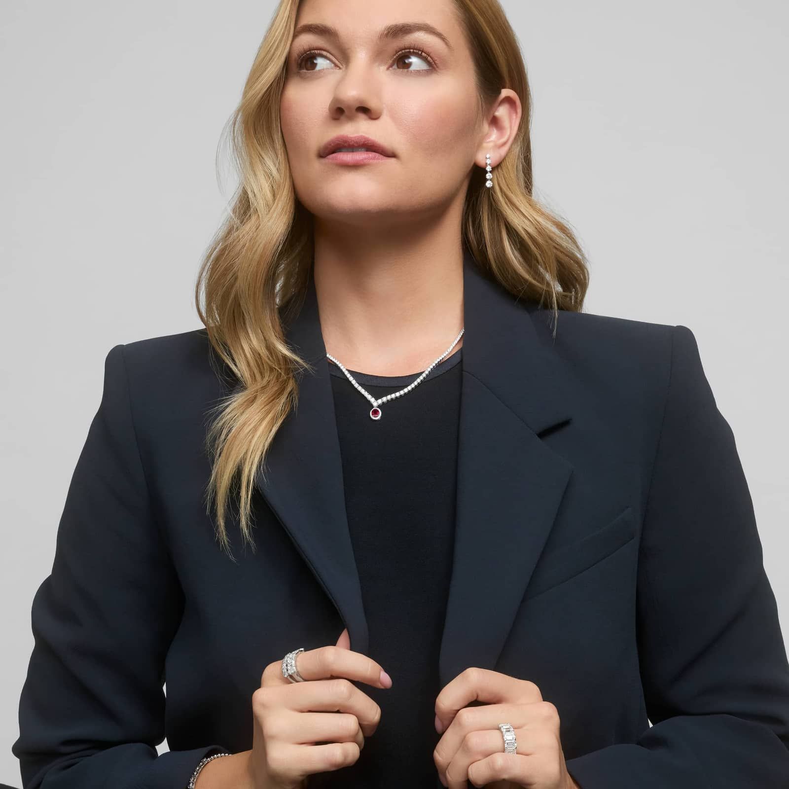 5 Diamond Drop Earrings with 2 CTW Round Cut Lab-Grown Diamonds in 14K White Gold