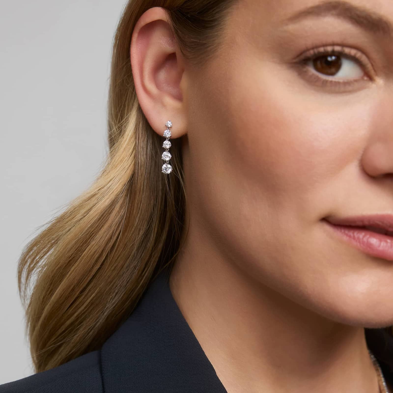 5 Diamond Drop Earrings with 2 CTW Round Cut Lab-Grown Diamonds in 14K White Gold